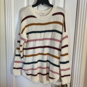 SO Women's Sweater with Cream, Pink, and Brown Stripes